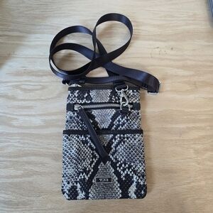 Tumi Animal Print Nylon Leather Mini Crossbody Bag in Black brown